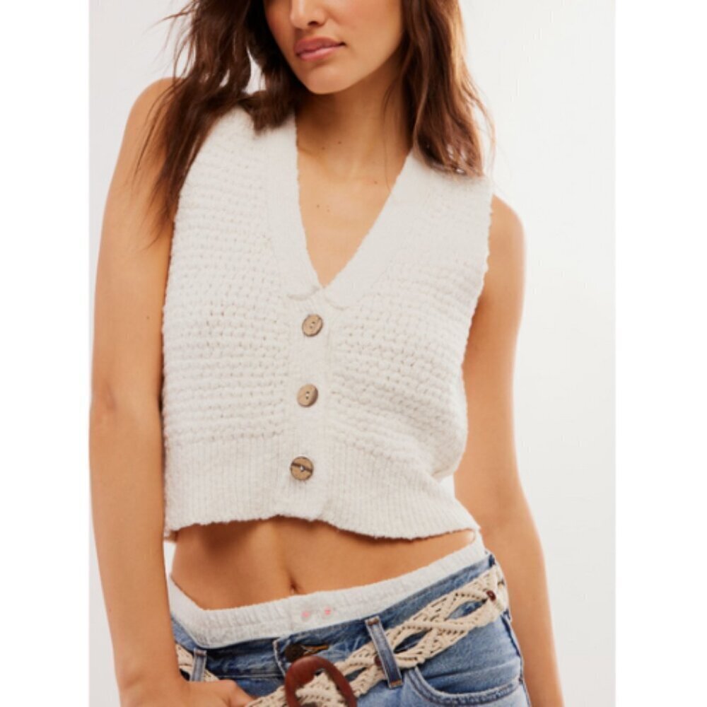 Free People White Sleeveless Cardigan – Size L – NWT